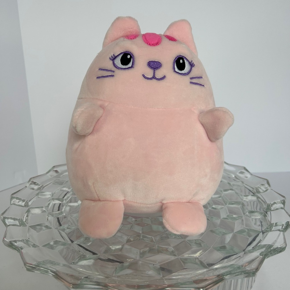 Pink‎ Plush Cat Stuffed Animal with Hot Pink Tail and Embroidered Face